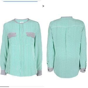 Equipment 100% Silk Green Black Geometric Print Long Sleeve Button Down - Large